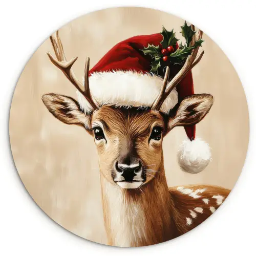 Kerst - Hert - Gewei - Rood Wandcirkel kunststof plaat 5mm dik klein -3d
