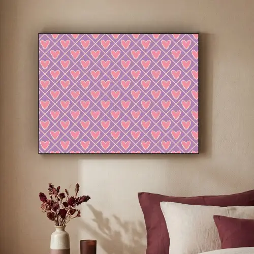 Ruit - Patroon - Paars - Hartjes Textielframe zwart klein 947 -sfeer1
