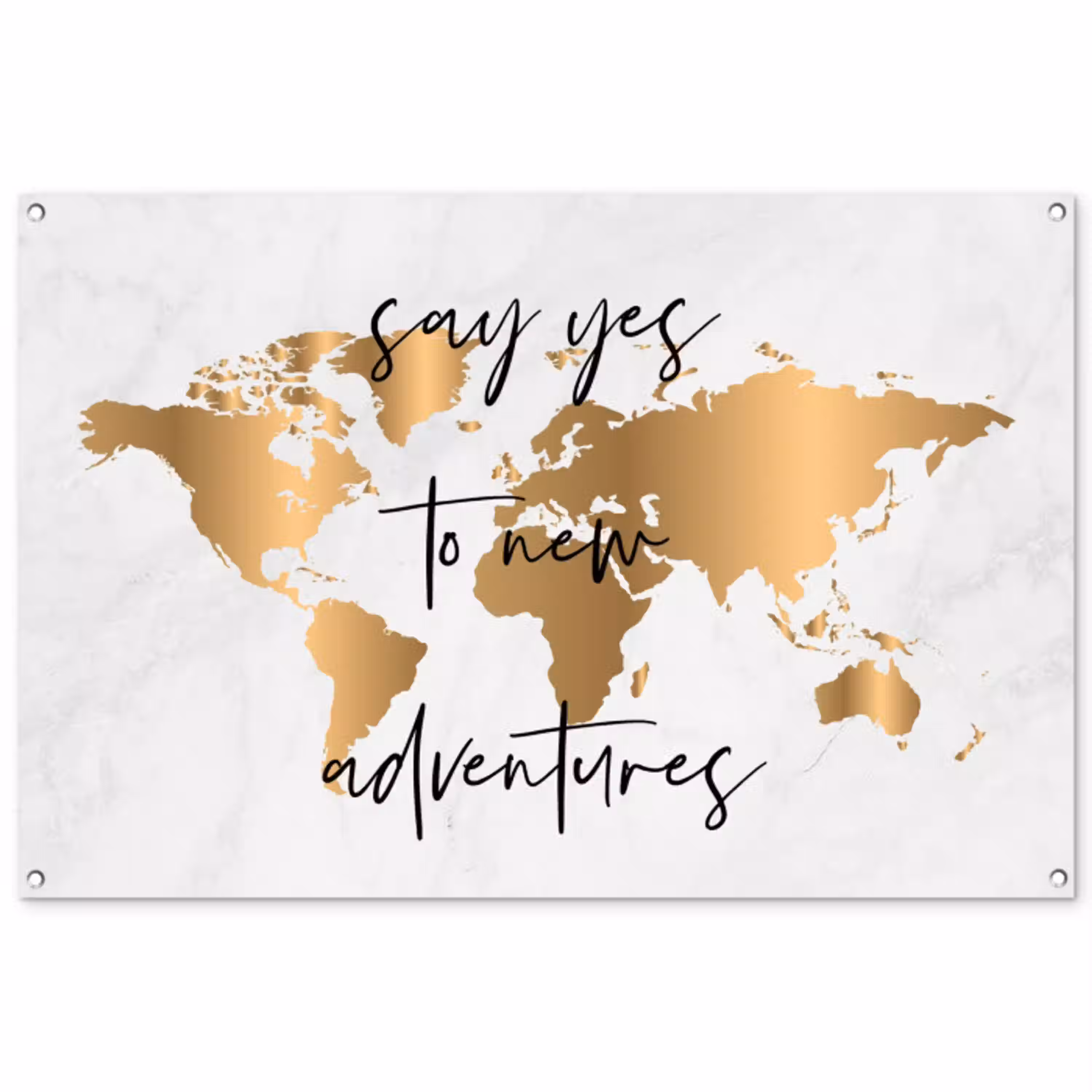 Quote - Goud - Glanzend - Wereldkaart tuinposter los doek groot -3d
