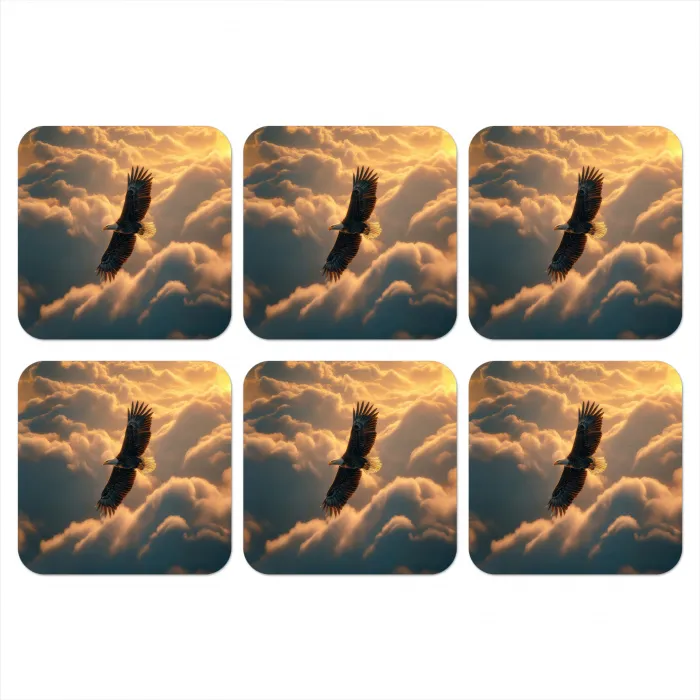 Adelaar - Wolken - Zon onderzetter kurk middel -3d