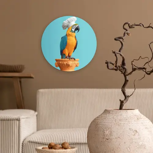 Papegaai - Koksmuts - Grappig - Vogel Wandcirkel plexiglas klein -sfeer1