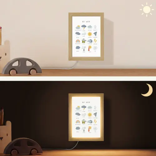 Het weer - Leren voor kinderen - Educatief - Regenboog - Zon Light Box met kabel (Wandlamp kind) klein -sfeer3_kind