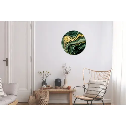 Marmer - Goud - Glitter - Groen - Marmerlook - Luxe Wandcirkel aluminium klein -woonkamer