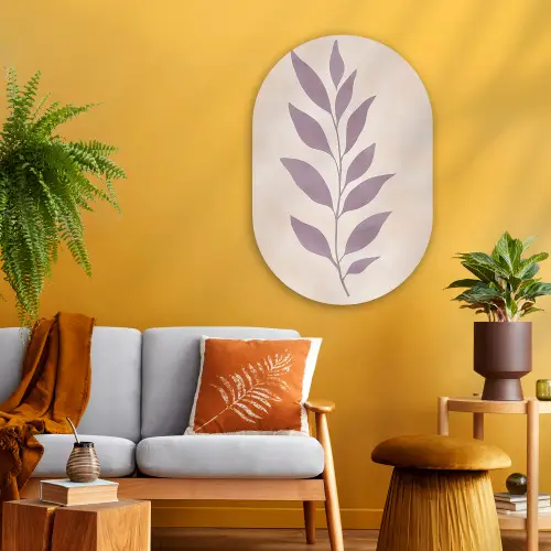 Tak - Bladeren - Minimalistisch - Beige Wandcirkel Ovaal Glas middel -sfeer4