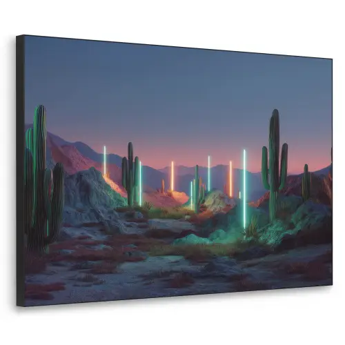 Cactus - Lichtzuilen - Zonsondergang Textielframe zwart klein -3d