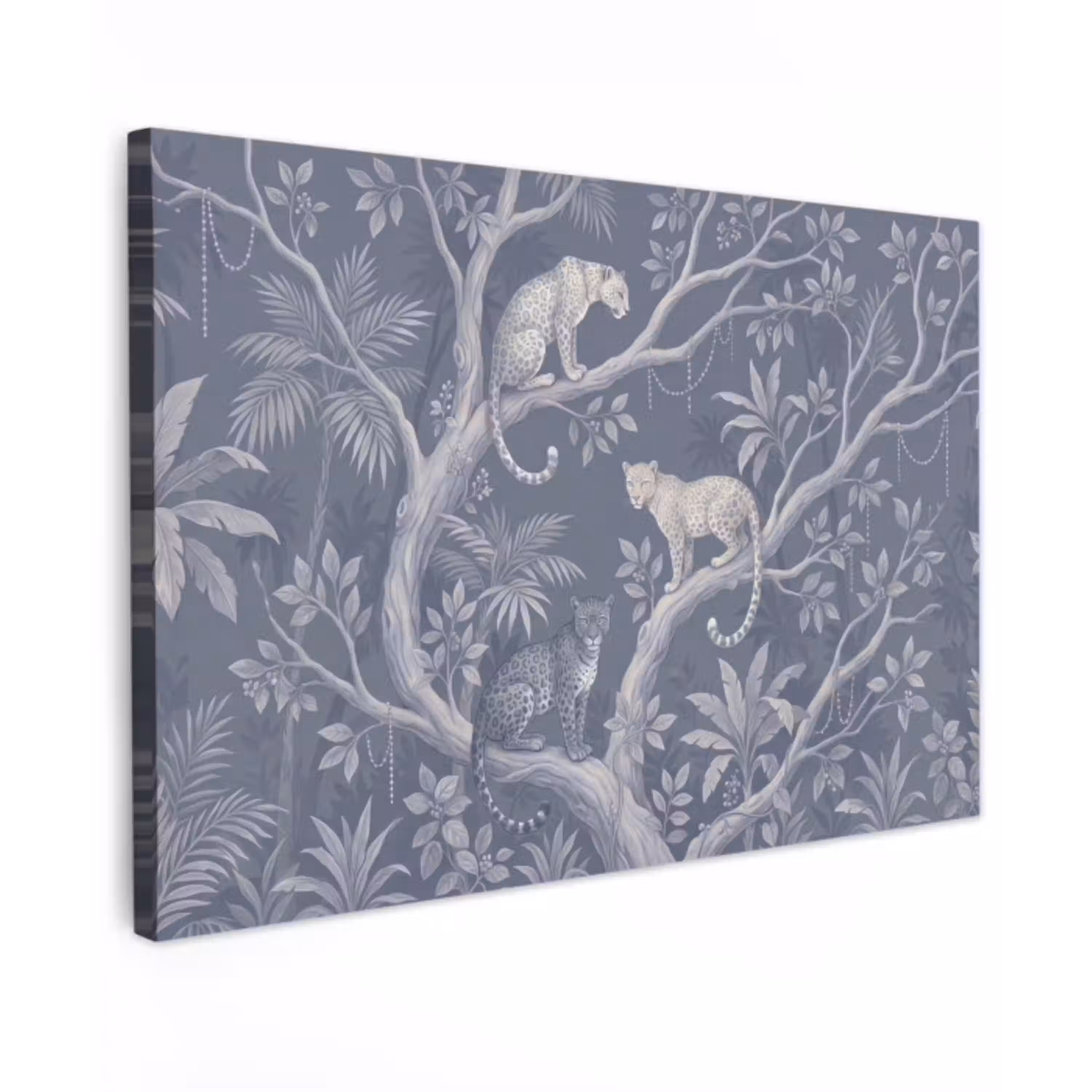 Dieren - Jungle - Illustratie - Bomen - Blauw Tuinposter op houten frame 2 cm dik klein -3d