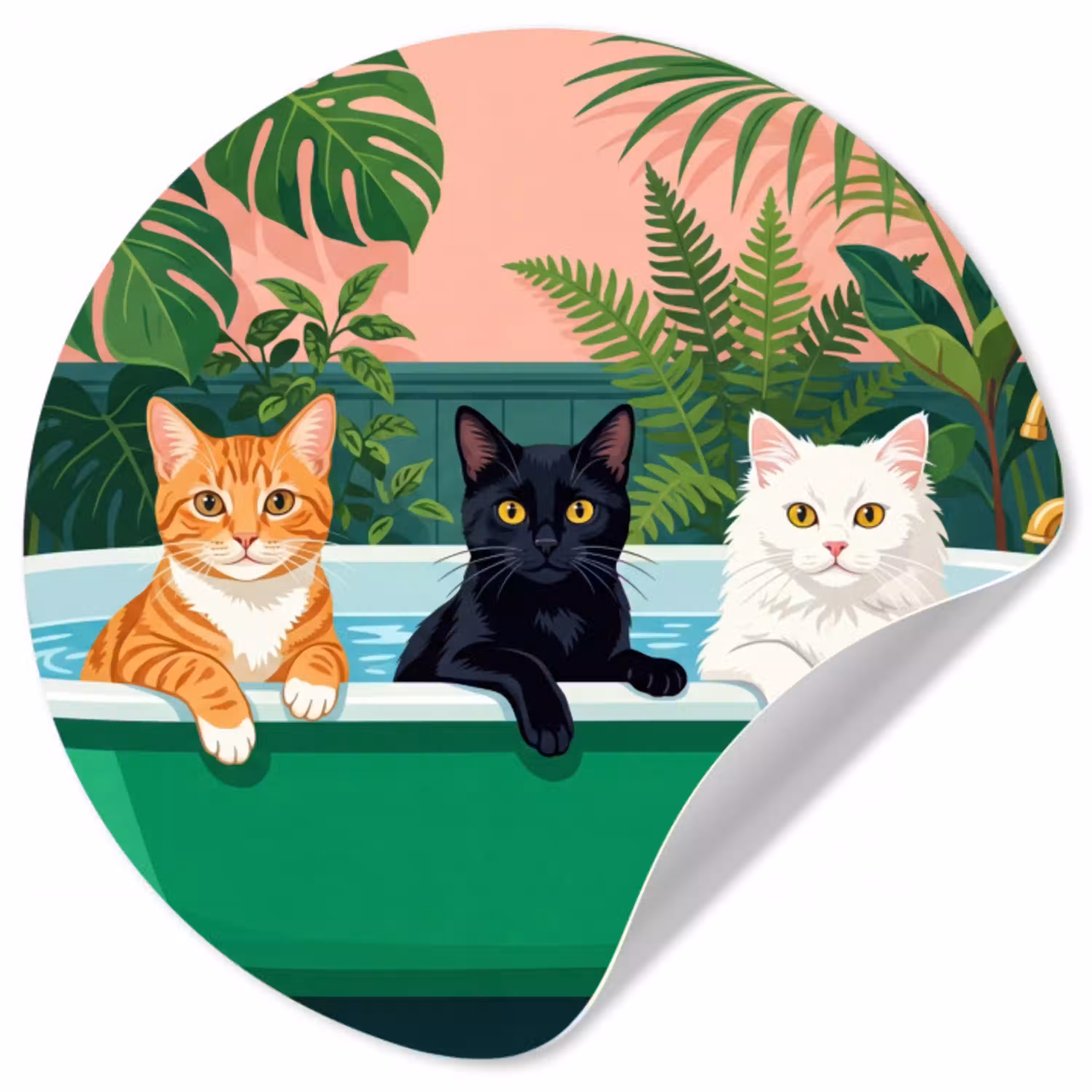Badkamer - Kattenparade - Kleurrijk Wandcirkel behangsticker klein -3d