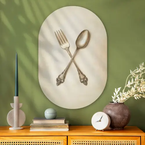 Beige - Vintage - Bestek Wandcirkel Ovaal Glas middel -sfeer2