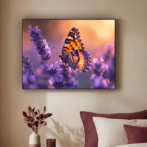 Bloemen - Vlinder - Lavendel - Bloem - Natuur Textielframe - compleet frame klein -sfeer1