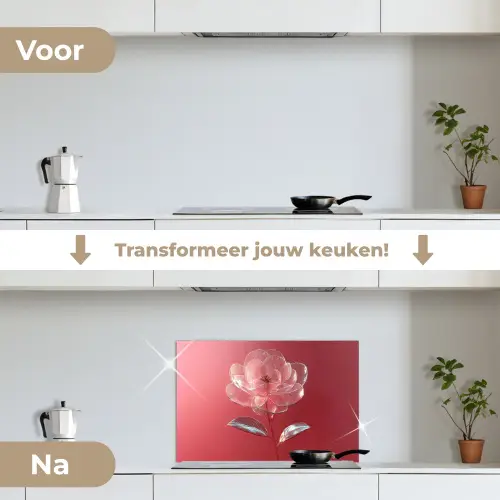 Sierlijk - Bloem - Roze - Glazen keuken achterwand spatscherm klein -voor_na_NL