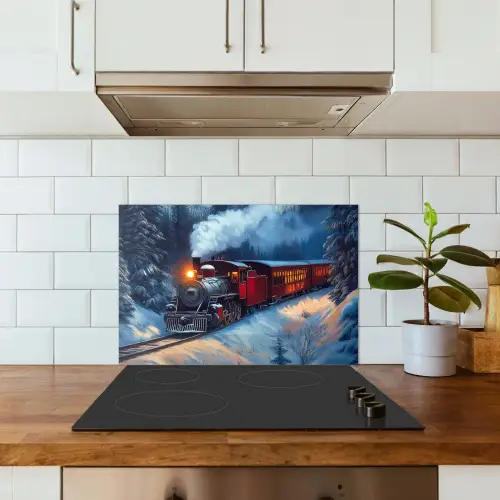 Trein - Kerst - Sneeuw - Kersttrein keuken achterwand spatscherm klein -sfeer2
