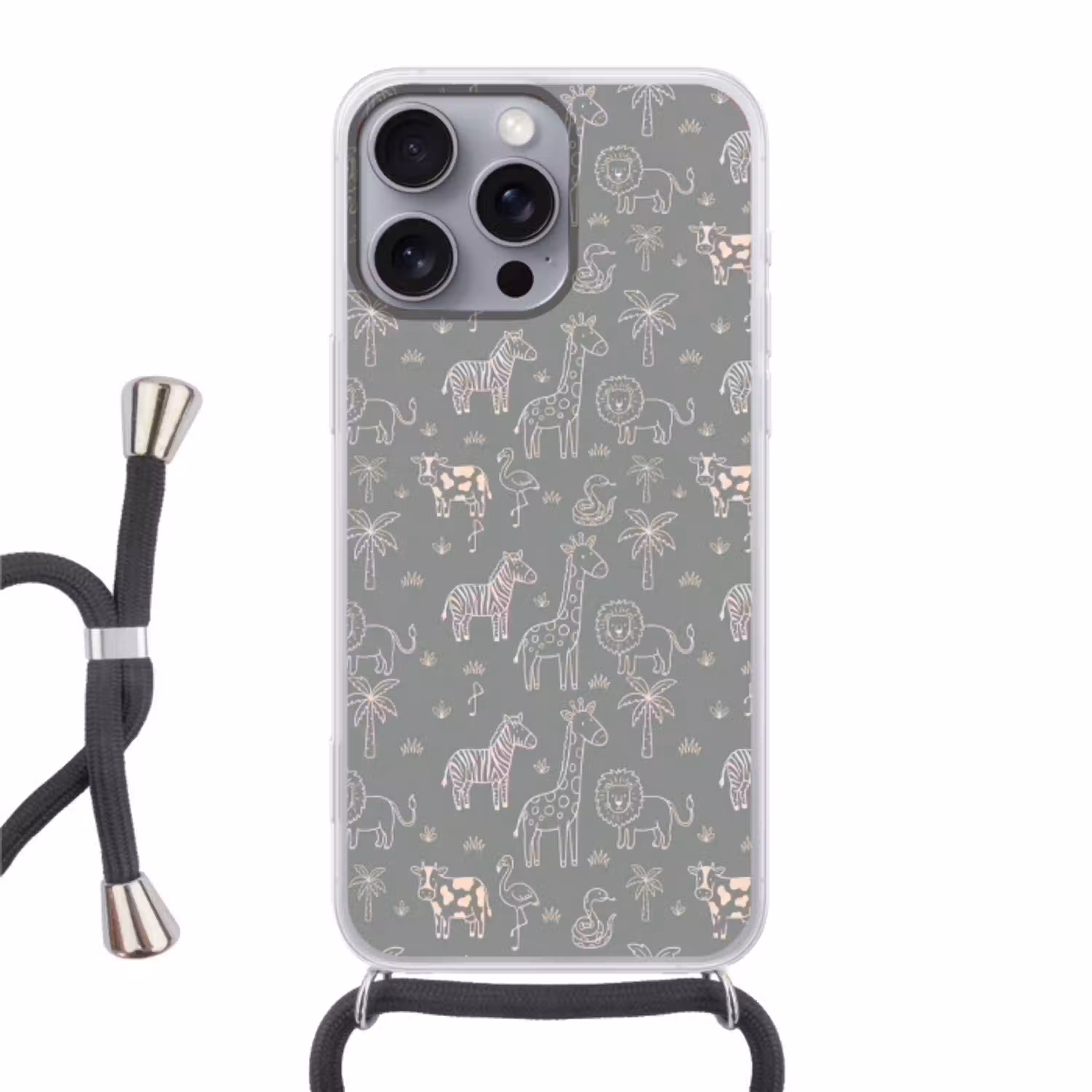 Dieren - Safari - Patroon - Illustratie - Groen Hoesje iPhone 16 Pro Max met koord klein -3d