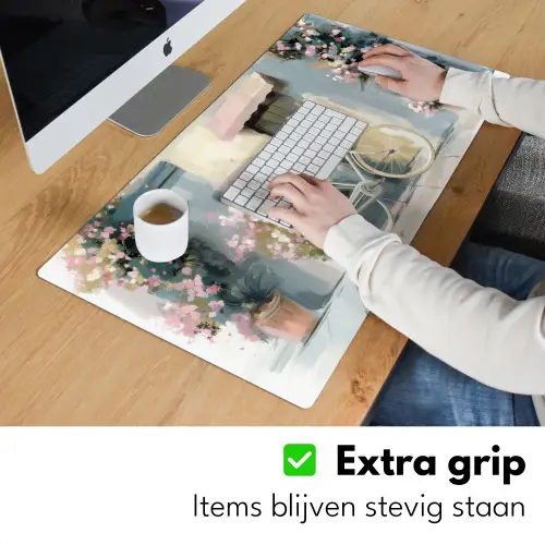 Fiets - Pastelkleuren - Bloemen Muismat XXL klein -sfeer3