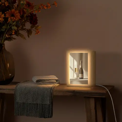 Champagne - Beige - Schaduw - Bubbels Light Box met kabel (Tafellamp) klein -sfeer4