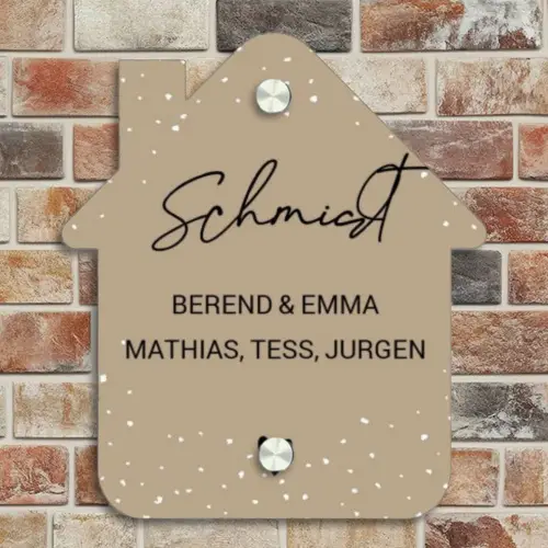 Beige met stippen - Sierlijk Naambord Huisje klein -sfeer6