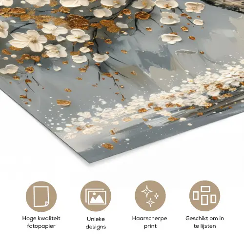 Boom - Bloemen - Wit - Natuur - Kunst poster papier klein -closeup_NL