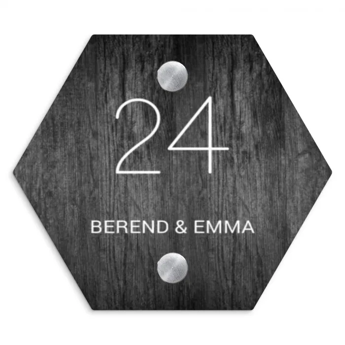 Donker hout - Klassiek Naambord Hexagon klein -3d