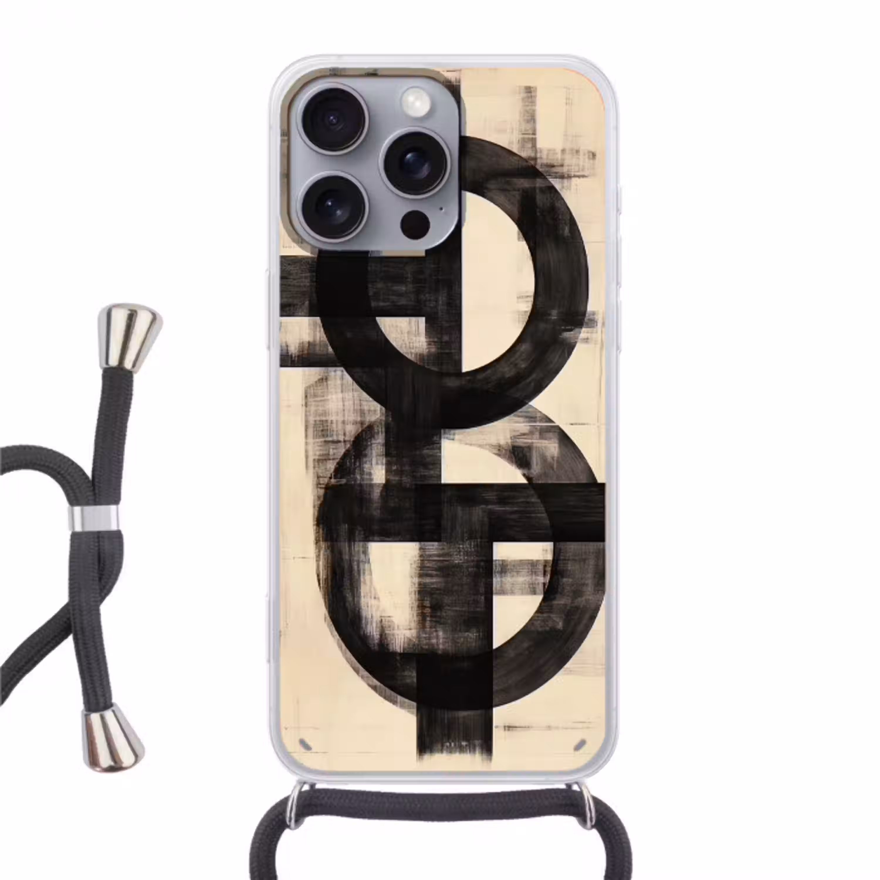 Cirkels - Balken - Zwart - Abstract Hoesje iPhone 16 Pro Max met koord klein -3d