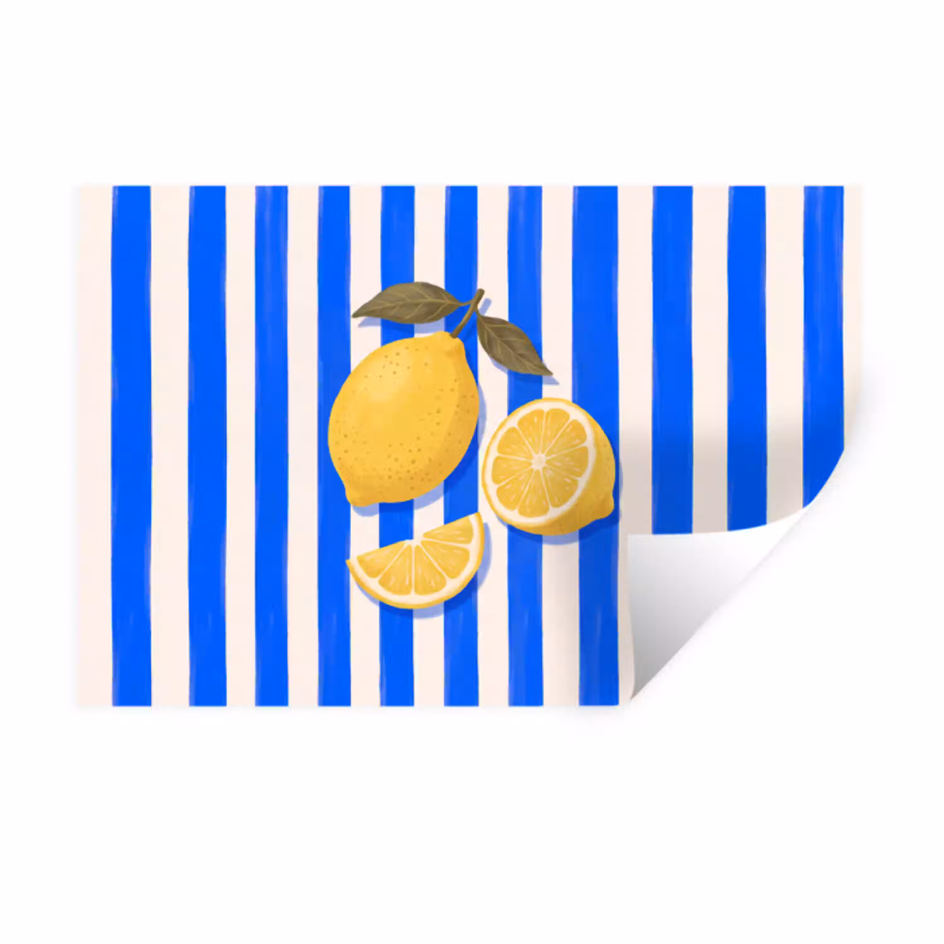 Fruit - Citroen - Zomer - Geel - Blauw Muursticker klein -3d