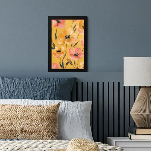 Bloemen - Geschilderd - Geel fotolijst zwart zonder passe partout klein -sfeer3
