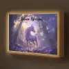 Eenhoorn - Paars - Sprookje - Fantasy dier Light Box met batterij (Wandlamp kind) middel -z3d_website