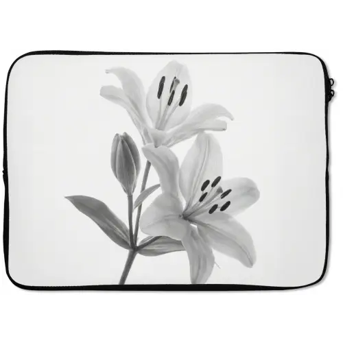 Lelies - Elegant - Zwart - Wit laptophoes neopreen klein -zkaufland3dotto