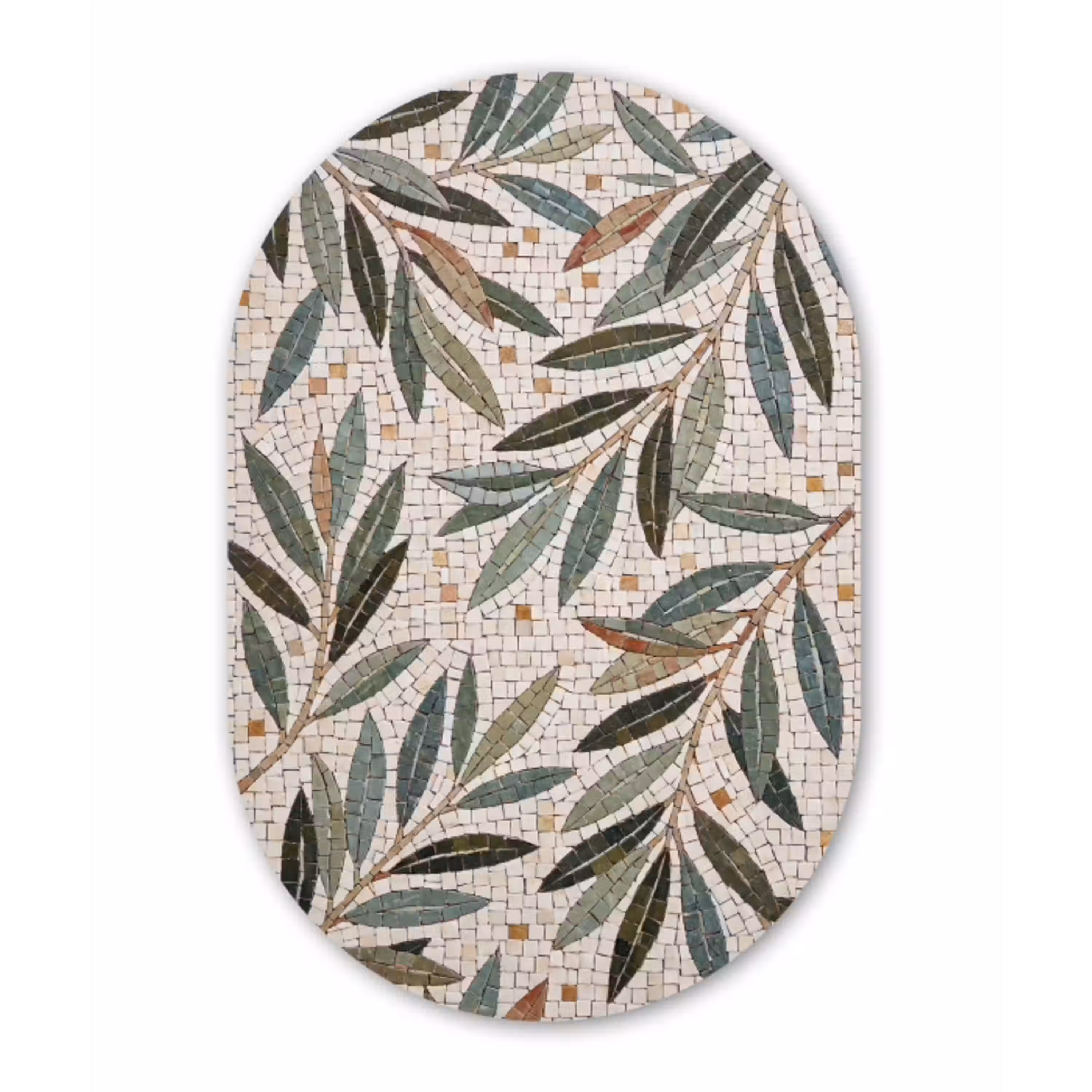 Plant - Blad - Mozaïek - Groen Wandcirkel Ovaal Aluminium middel -3d