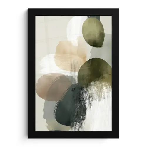 Minimalistisch - Cirkels - Penseelstreken - Beige fotolijst zwart zonder passe partout klein -3d