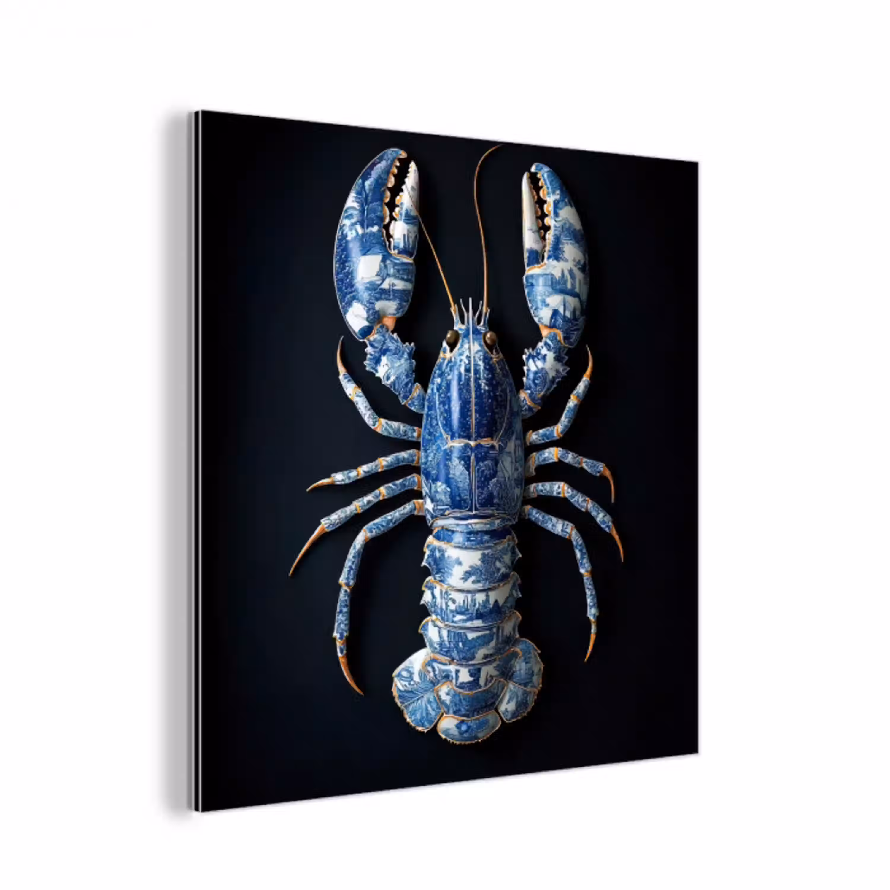 Kreeft - Delftsblauw - Schild - Stoer aluminium wit klein -3d