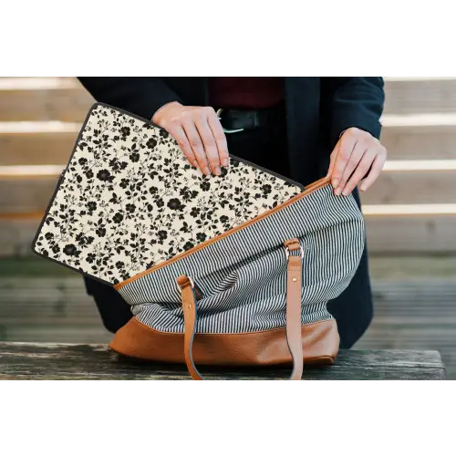 Bloemen - Dessin - Zwart laptophoes neopreen klein 279 -tas