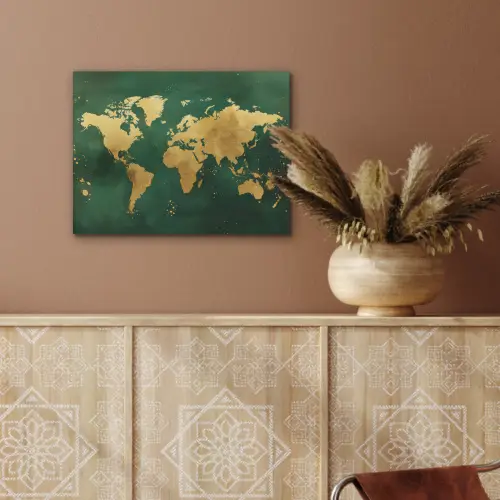 Wereldkaart - Groen - Goud PET vilt klein -sfeer4