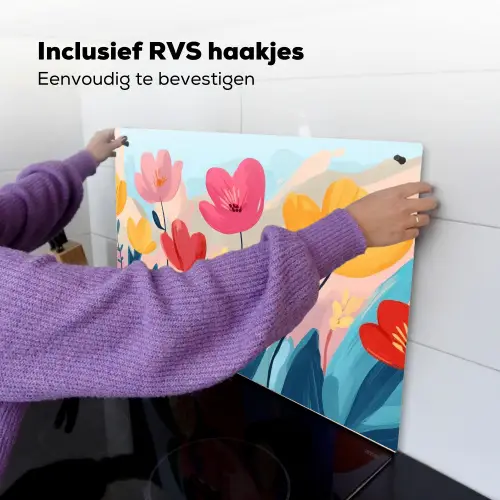 Illustratie - Bloemen - Kleurrijk Inductie beschemer met haakjes klein -ky-ophangen-nl
