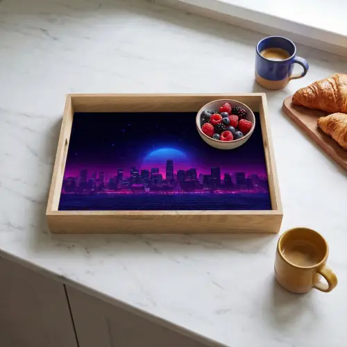 Skyline - Zon - Neon - Rasterpatroon Dienblad Rechthoek middel -sfeer2