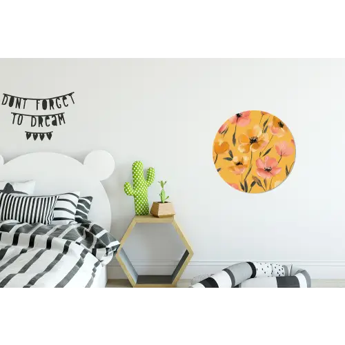 Bloemen - Geschilderd - Geel Wandcirkel aluminium klein -kinderkamer