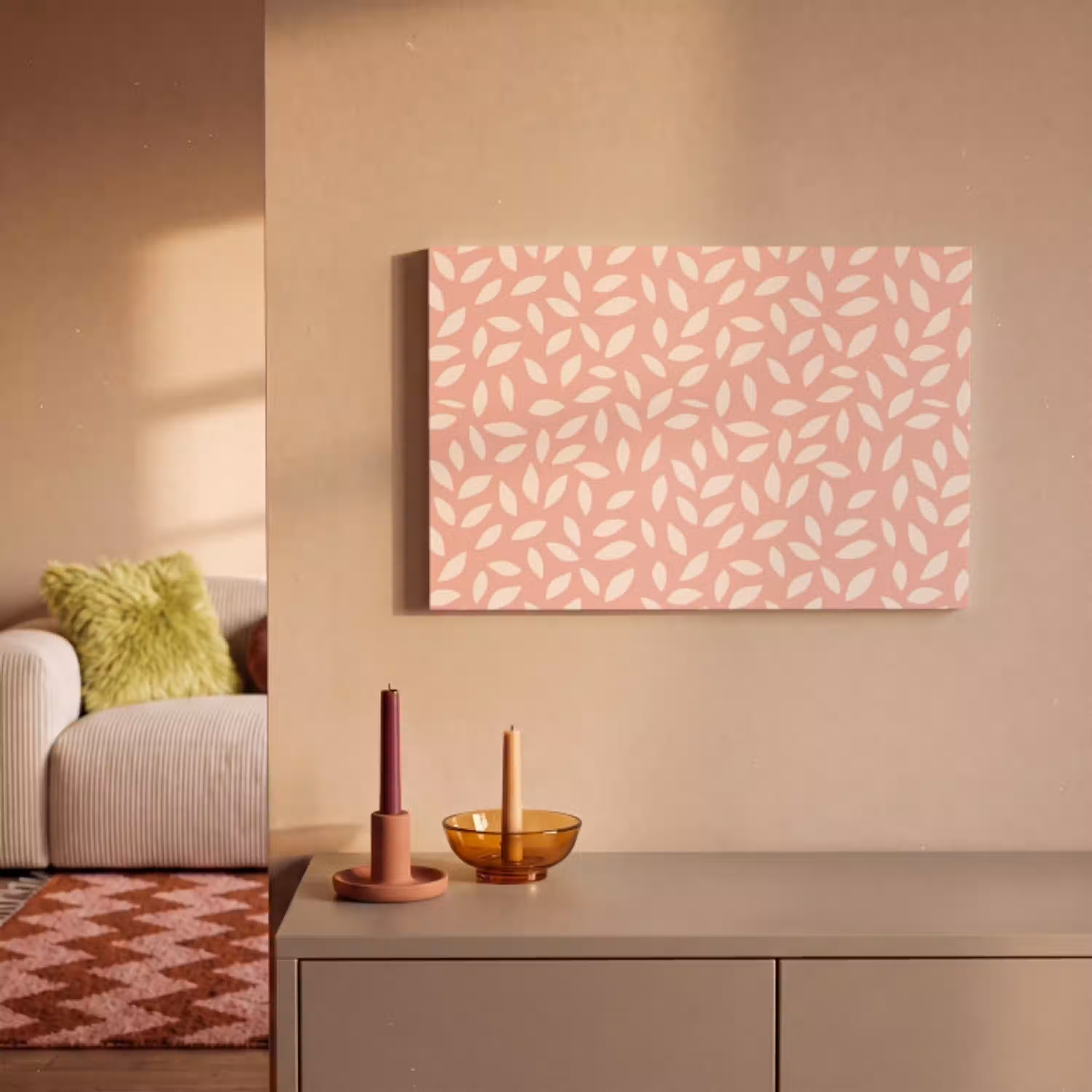 Roze - Bladeren - Speels - Patroon canvas 2cm klein 34 -sfeer1