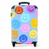 Regenboog smiley's op een blauwe achtergrond NBS - Handbagage koffer - Kinderen Unisex middel -productfoto_recht