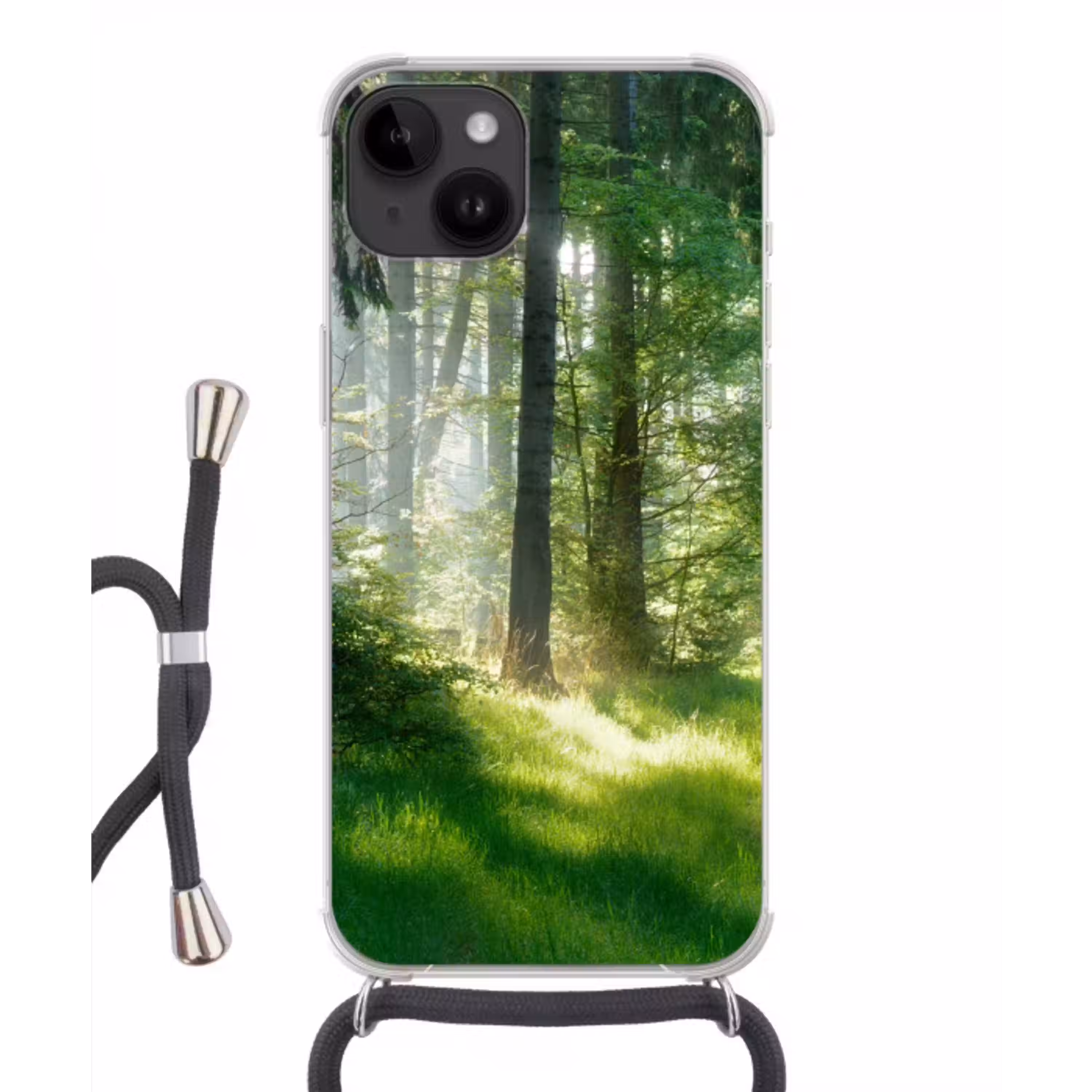 Natuur - Bomen - Bos - Groen - Zon Crossbody Case iPhone 14 middel -3d