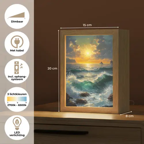 Zee - Zon - Golven - Rotsen Light Box met kabel (Tafellamp) klein -USP_NL