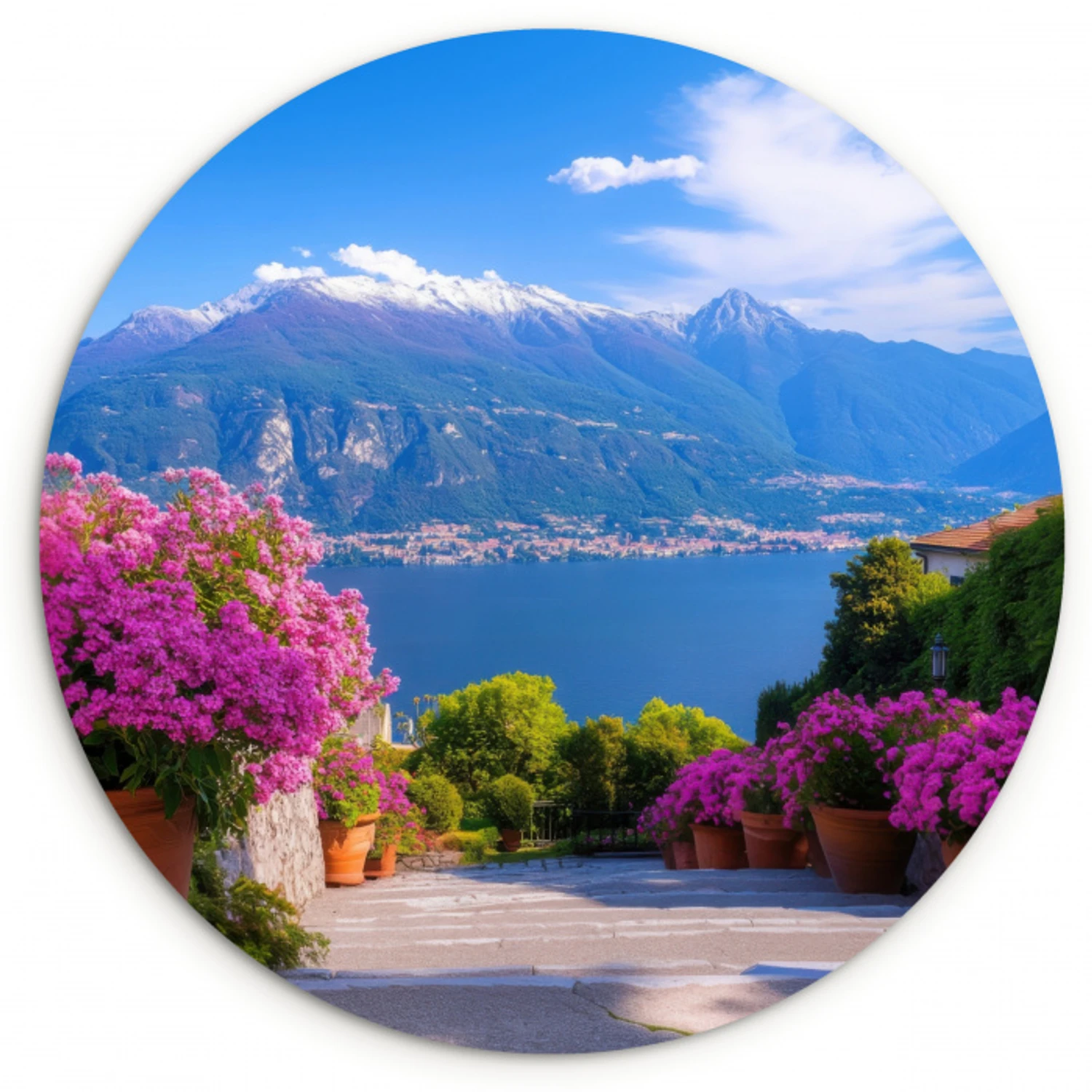 Lake Como - Italië - Landschap Wandcirkel kunststof plaat 5mm dik klein -3d