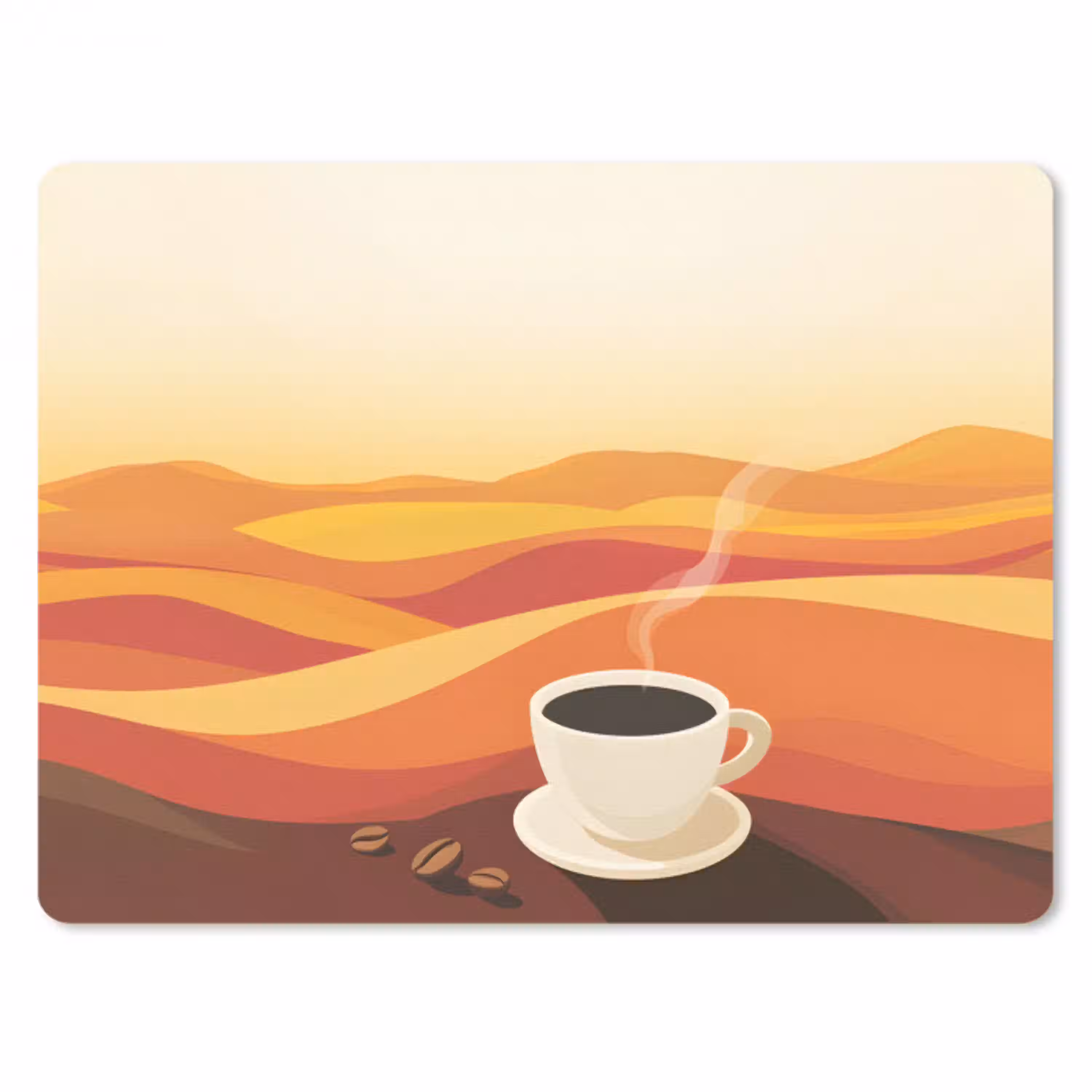 Koffie - Landschap - Oranje - Koffiebonen muismat rubber klein -3d