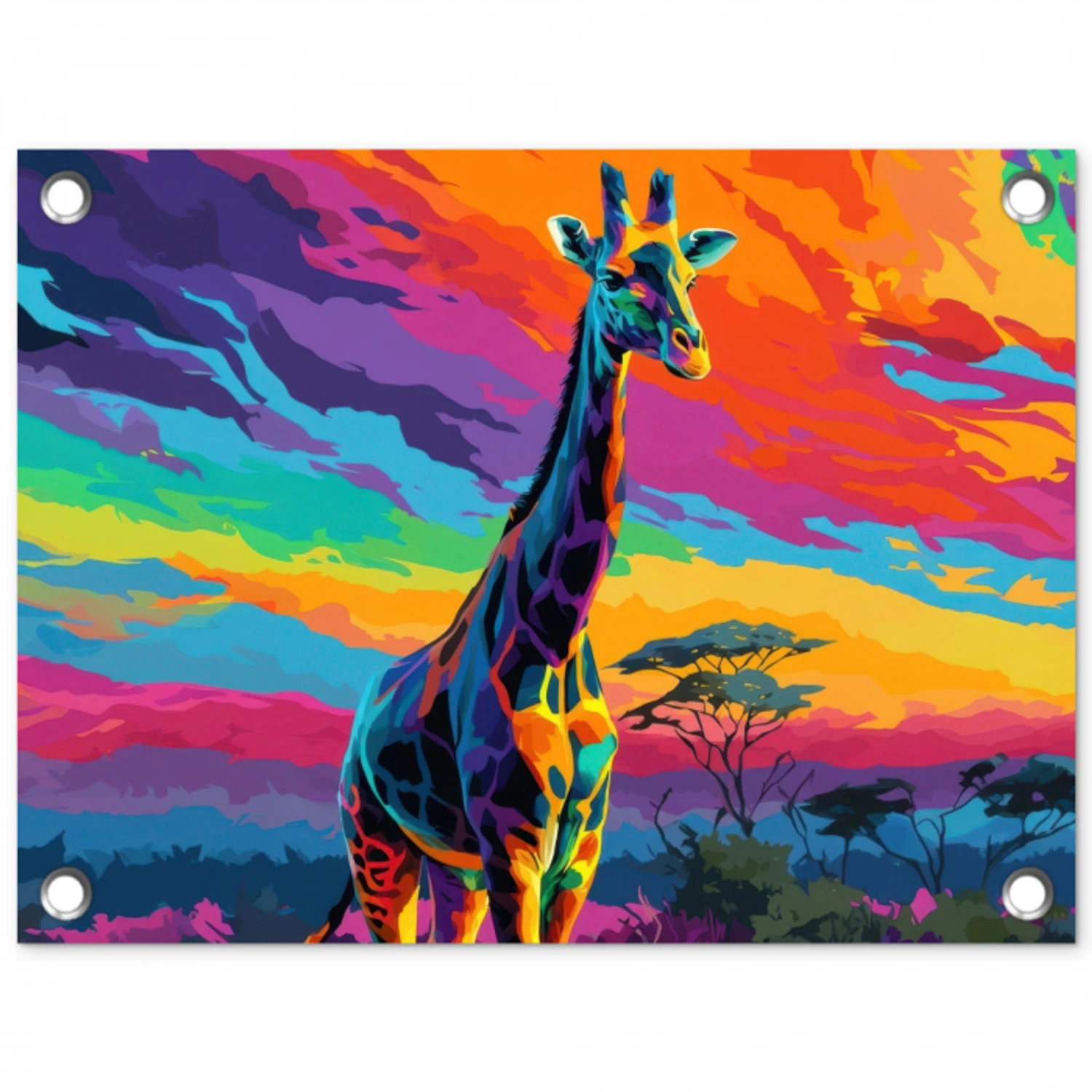 Giraffe - Savanna - Lucht - Gekleurd tuinposter los doek klein -3d