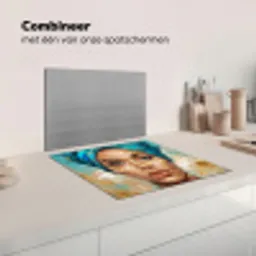 Portret - Vrouw - Schilderij - Blauw - Goud - Expressief Inductie beschermer vinyl 3mm middel -wsfeer7_website