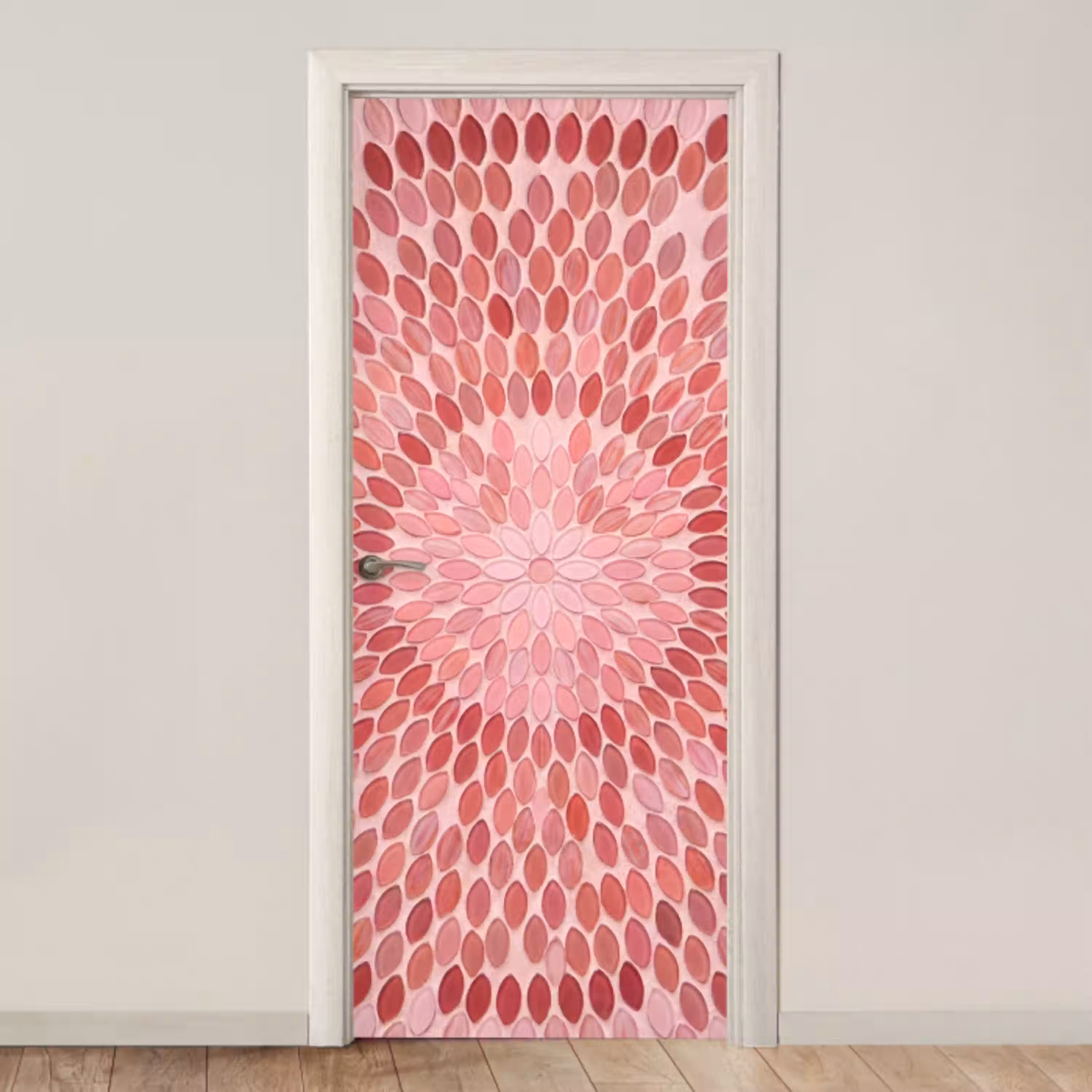 Patroon - Mozaïek - Ovaal - Abstract - Roze deurposter klein -3d_beige
