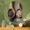 Houten - Lepels - Rijst - Zaden Wandcirkel Ovaal Glas middel -sfeer2