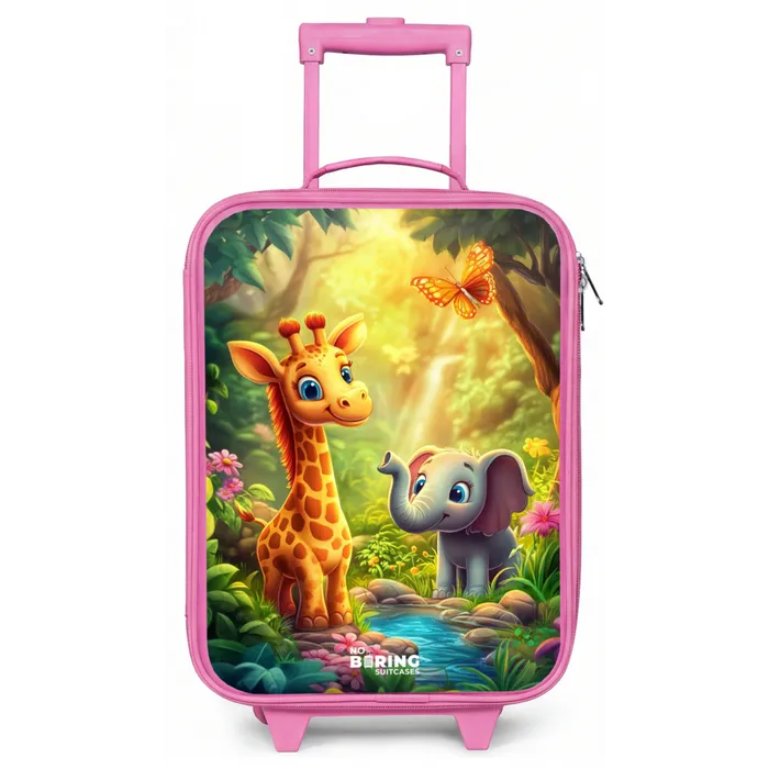 Giraf en olifant bij beekje in de Jungle Kinderkoffer - Roze klein -zz3dotto