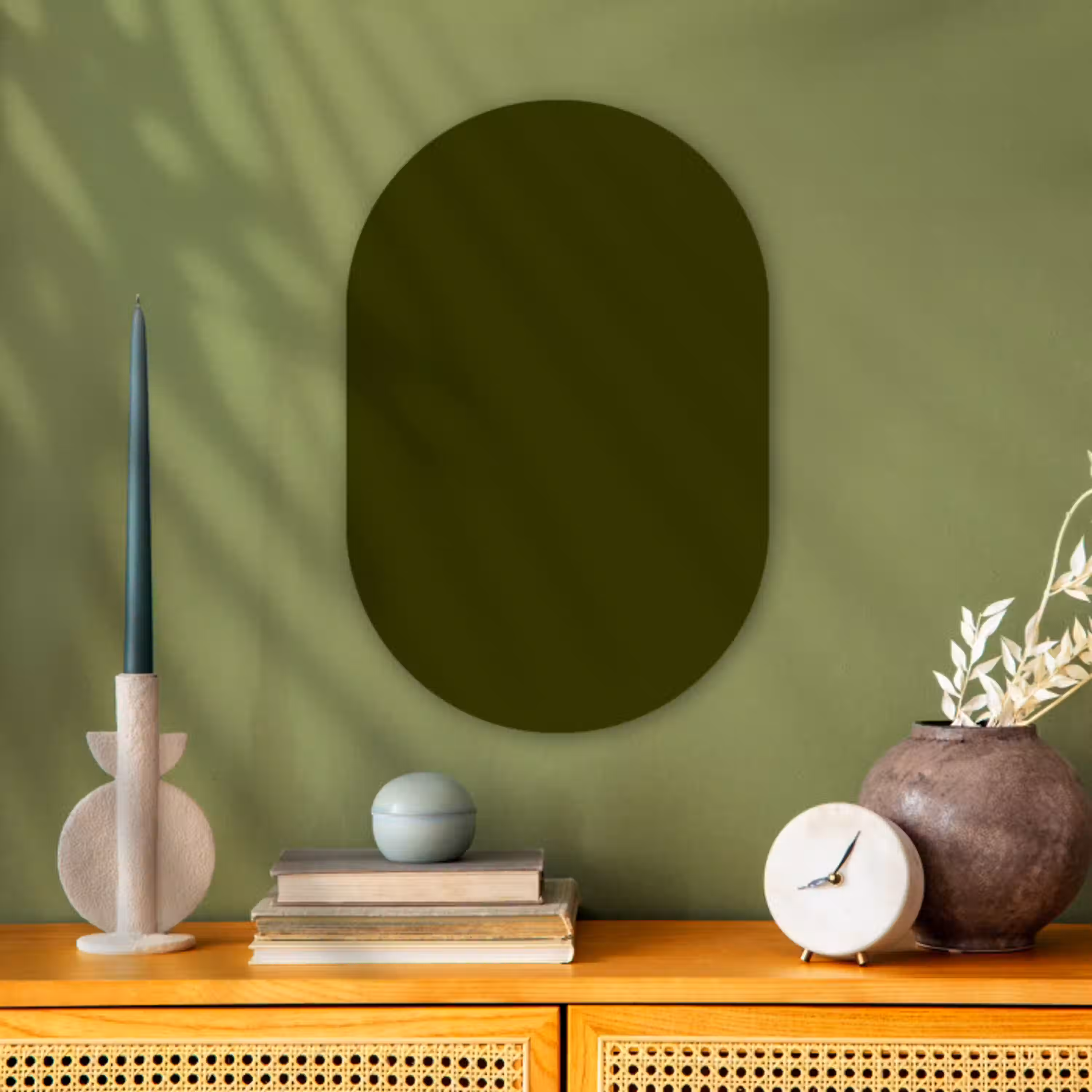 Dark  - Olive - Groen Wandcirkel Ovaal Forex klein 630 -sfeer2
