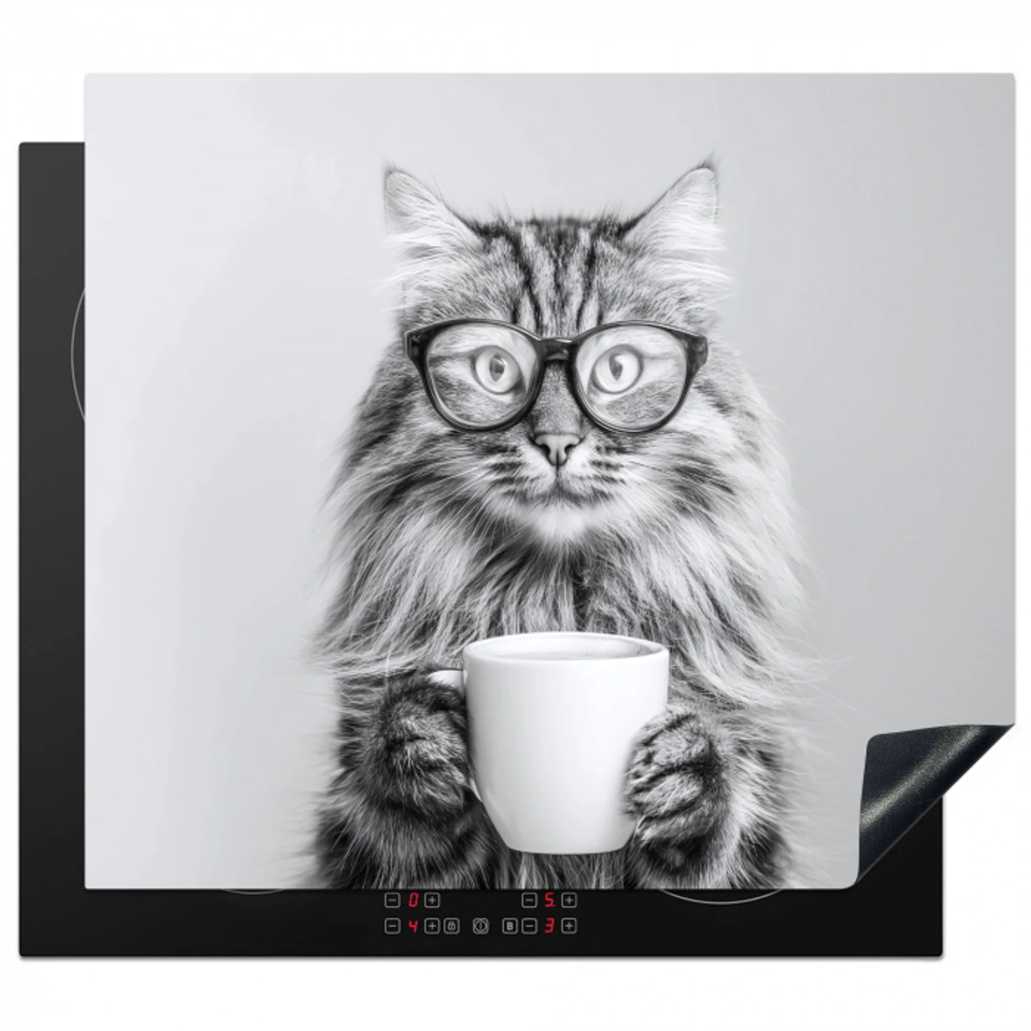 Kat - Bril - Mok - Pluizig Inductie beschermer vinyl 3mm middel -3d