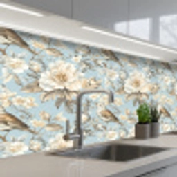 Botanisch - Zangvogel - Blauw keuken achterwand 2 middel 871 -3d_schuin