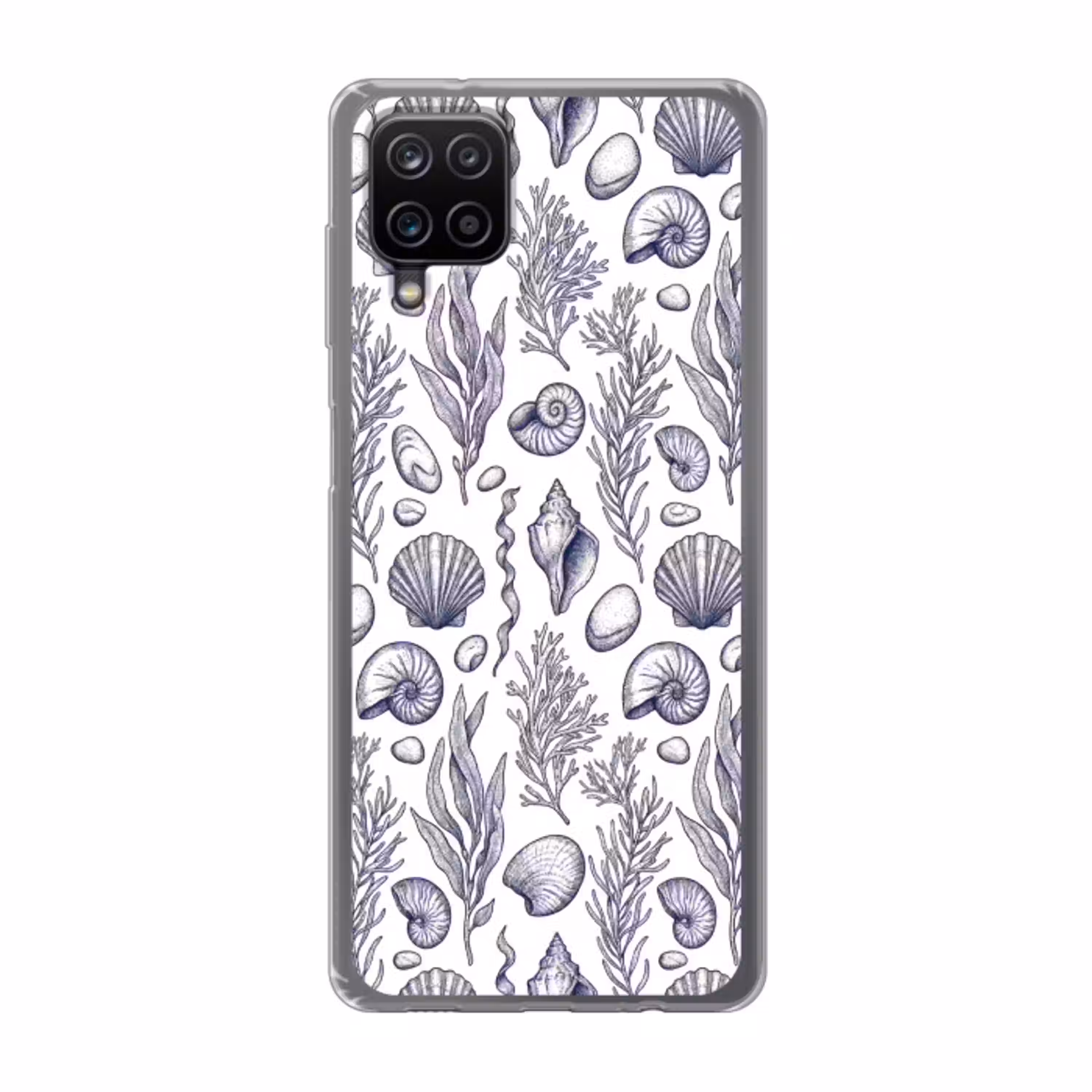 Schelpen - Zeewier - Oceaan - Illustratie - Blauw Telefoonhoesje Samsung Galaxy A12 klein -3d