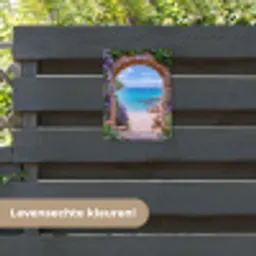 Doorkijk - Poort - Zee - Strand - Rotsen tuinposter los doek klein -sfeer3